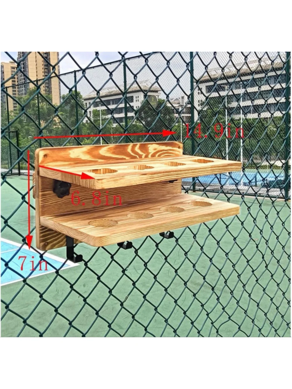 NEW Set of 2 Pickleball Paddle Rack Holder Hooks Fence Wall Solid Wood